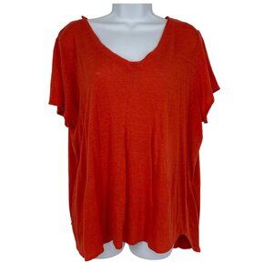 Tahari Womens Orange V-Neck Short Sleeve Linen Top Size 1X